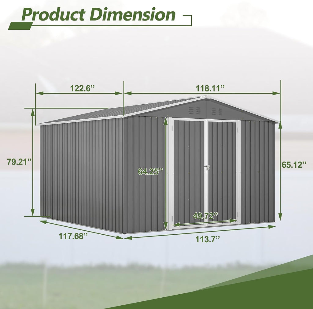 10x10 Ft Sheds & Outdoor Storage - Large Metal Outdoor Storage Shed with Floor Frame Large Heavy Duty Tool Storage She Shed (10x10 Ft)