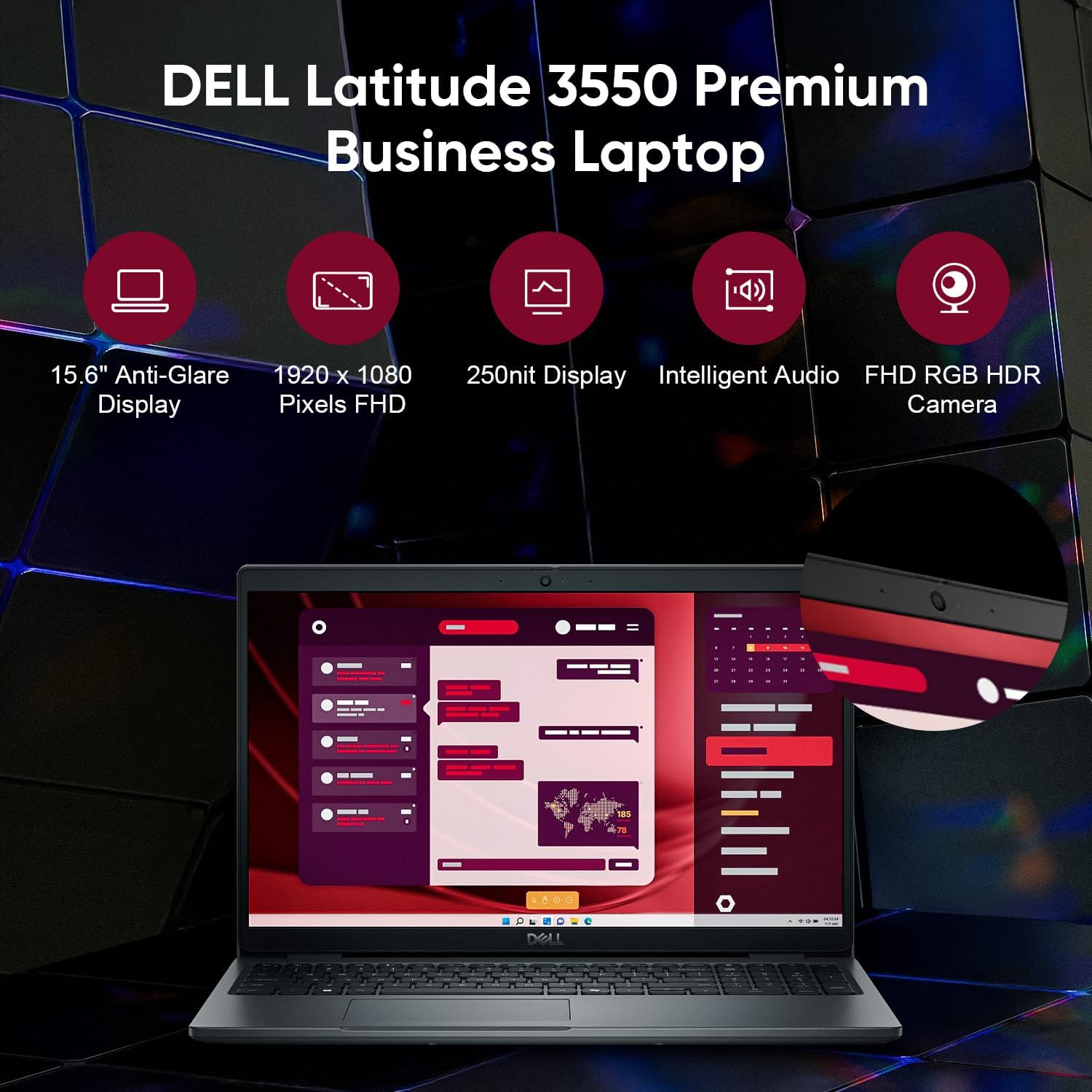 Dell Latitude Laptop Computer for Business, Intel Ultra 7 155U (12C/14T), 16GB DDR5, 1TB SSD, Backlit Keyboard with Fingerprint Reader, 15.6' FHD, WiFi 6, 2X 4K Output, Windows 11 Pro, Carbon Black