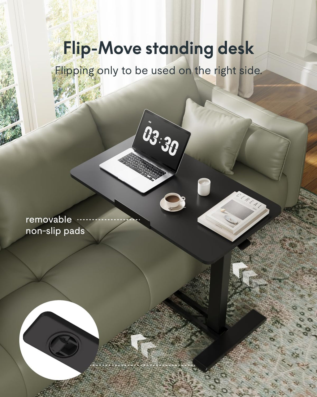 FLEXISPOT H7 PRO Mobile Standing Desk Adjustable Overbed Table Pneumatic with Wheels 55°Tiltable Portable Laptop Desk Rolling Computer Cart Foldable Bedside Table(27.6' W x 15.7' D, Black)