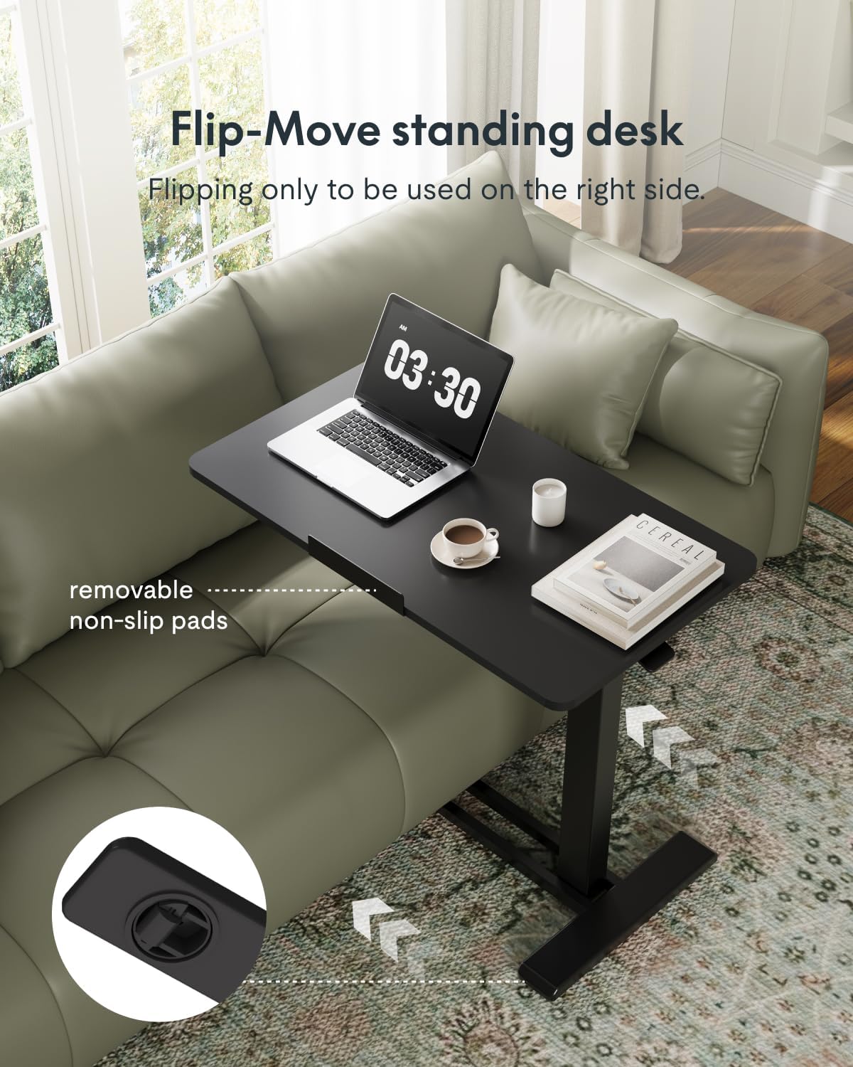 FLEXISPOT H7 PRO Mobile Standing Desk Adjustable Overbed Table Pneumatic with Wheels 90°Tiltable Portable Laptop Desk Rolling Computer Cart Foldable Bedside Table(31.5' W x 17.7' D D, Black)