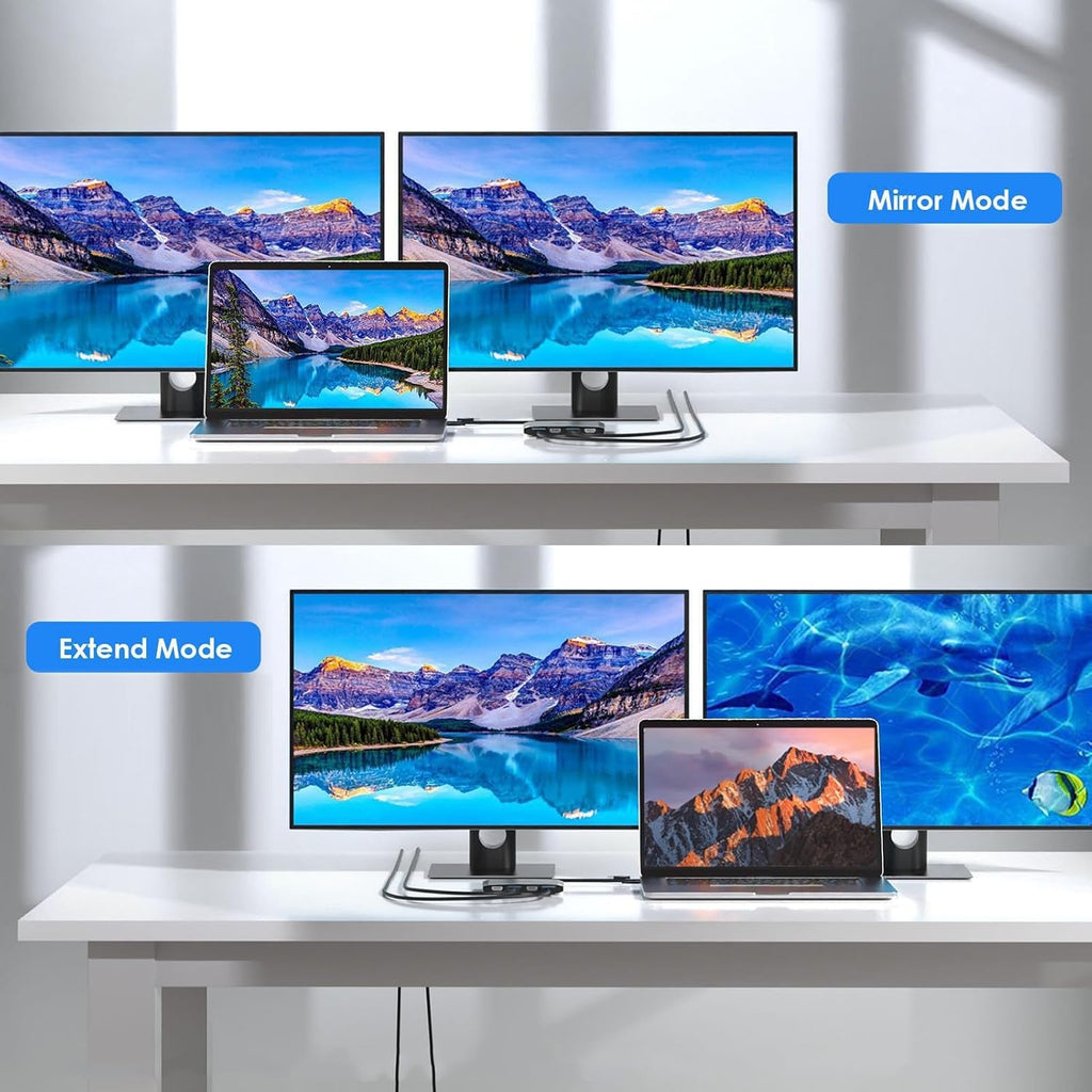 ASHATA USB C and USB 3.0 to Dual 4K DisplayPort HDMI Adapter, Monitor Splitter Extended Display for Dual Monitor 4K@60Hz DisplayPort Splitter, Aluminum Alloy