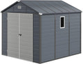 DWVO 8x9FT Outdoor Storage Shed w/o Floor, All-Weather Plastic Shed with Window, Lockable Doors & Vents, Plastic Tool Shed for Backyard Patio Lawn, Gray