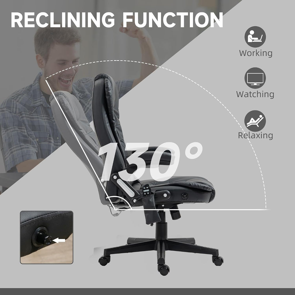 HOMCOM High Back Vibration Massage Office Chair with 6 Vibration Points, Heated Reclining PU Leather Computer Chair with Armrest and Remote, Black