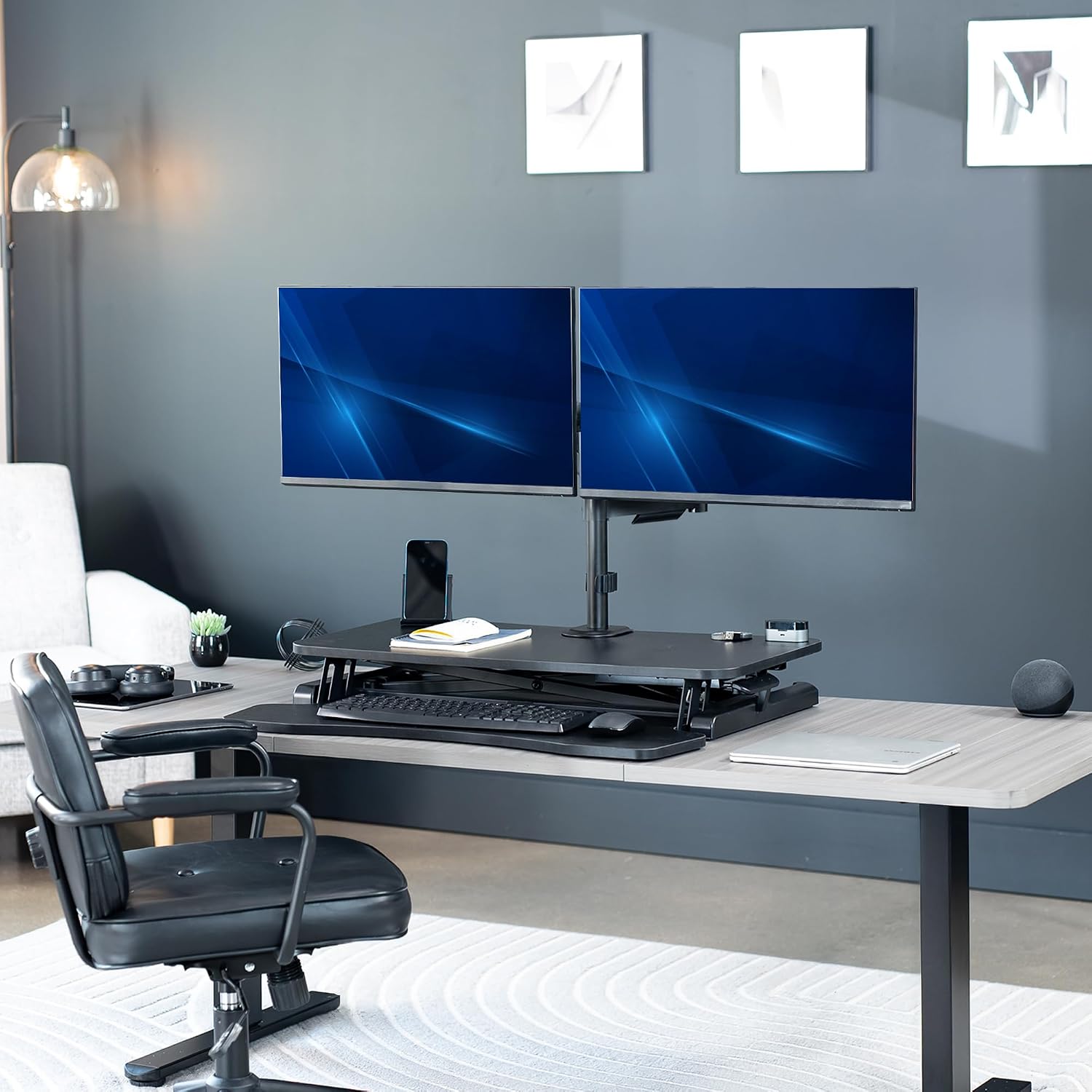 VIVO 32 inch Standing Desk Converter with Dual Monitor Mount for up to 32 inch Screens, Height Adjustable Riser with Mechanical Spring Arms, Black, DESK-KIT-0K2K