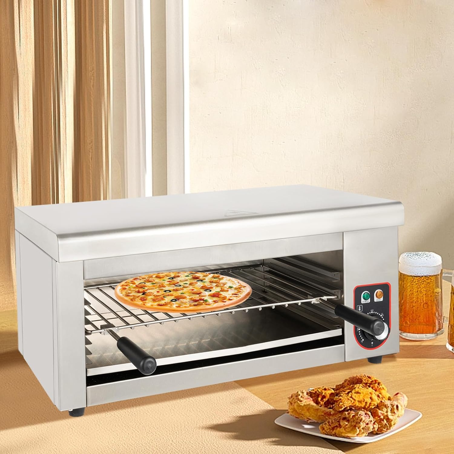 Electric Cheese Melter Cheesemelter Grill 1500W Countertop Indoor Electric Grill, Temperature Adjustable 122-572°F Commercial Cheese Melter Stainless Steel Toaster Oven
