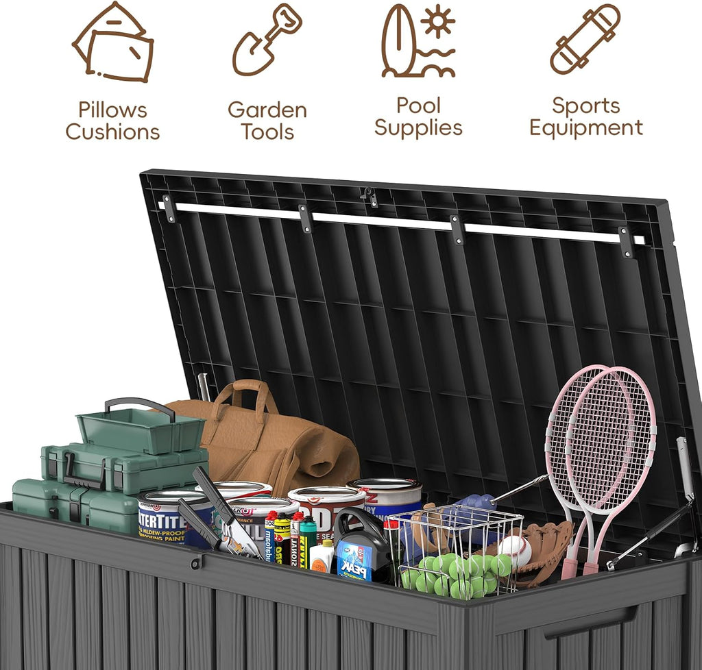 LubanNese 150 Gallon Outdoor Deck Box, Lockable Waterproof Storage Container, Resin Weatherproof Box for Patio Garden Pool Toys Tools Cushions, Black