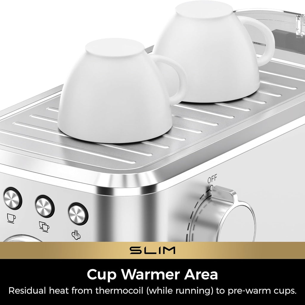 CHULUX Slim Espresso Machine with Milk Frother, 20 Bar Professional Italian Pump Espresso Coffee Machine for Home Cappuccino & Latte Maker, Stainless Steel, Silver