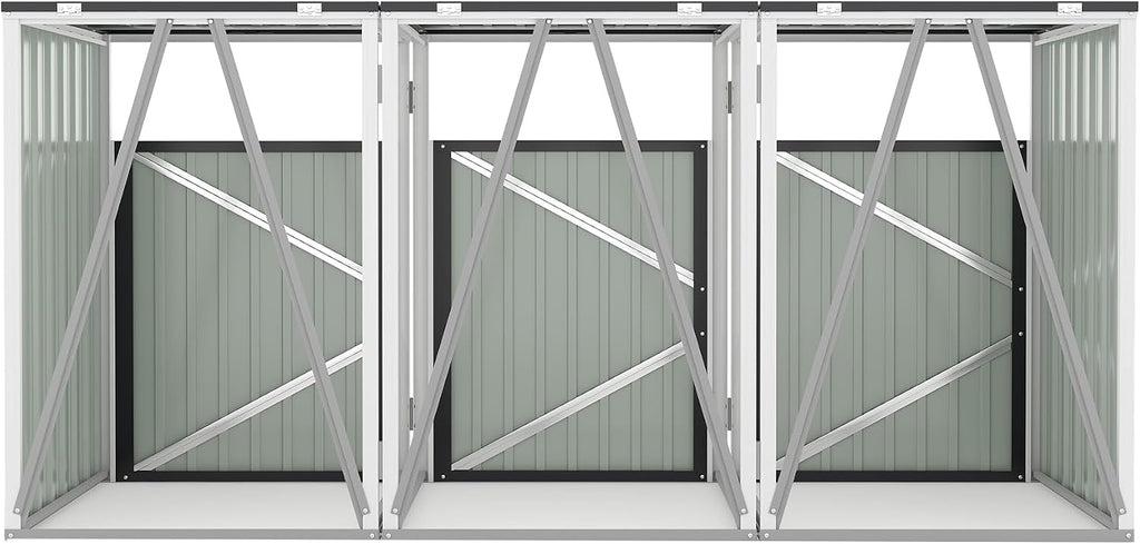 Outdoor Trash Can Storage, Garbage Bin Shed Stores 3 Trash Cans with Pneumatic Support Rod & Lockable Doors, Metal Outdoor Storage Shed for Garbage Cans, Garden, Backyard, and Patio, Grey
