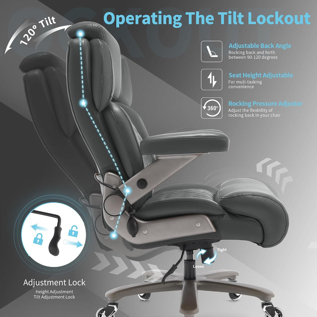 Big and Tall Office Chair 700lbs - Adjustable Headrest&Lumbar Support, 3D Flip Arms, Large Wheels &Heavy Duty Metal Base, Ergonomic High Back Computer Chair Desk Chair, Thick Padded Extra Wide Seat