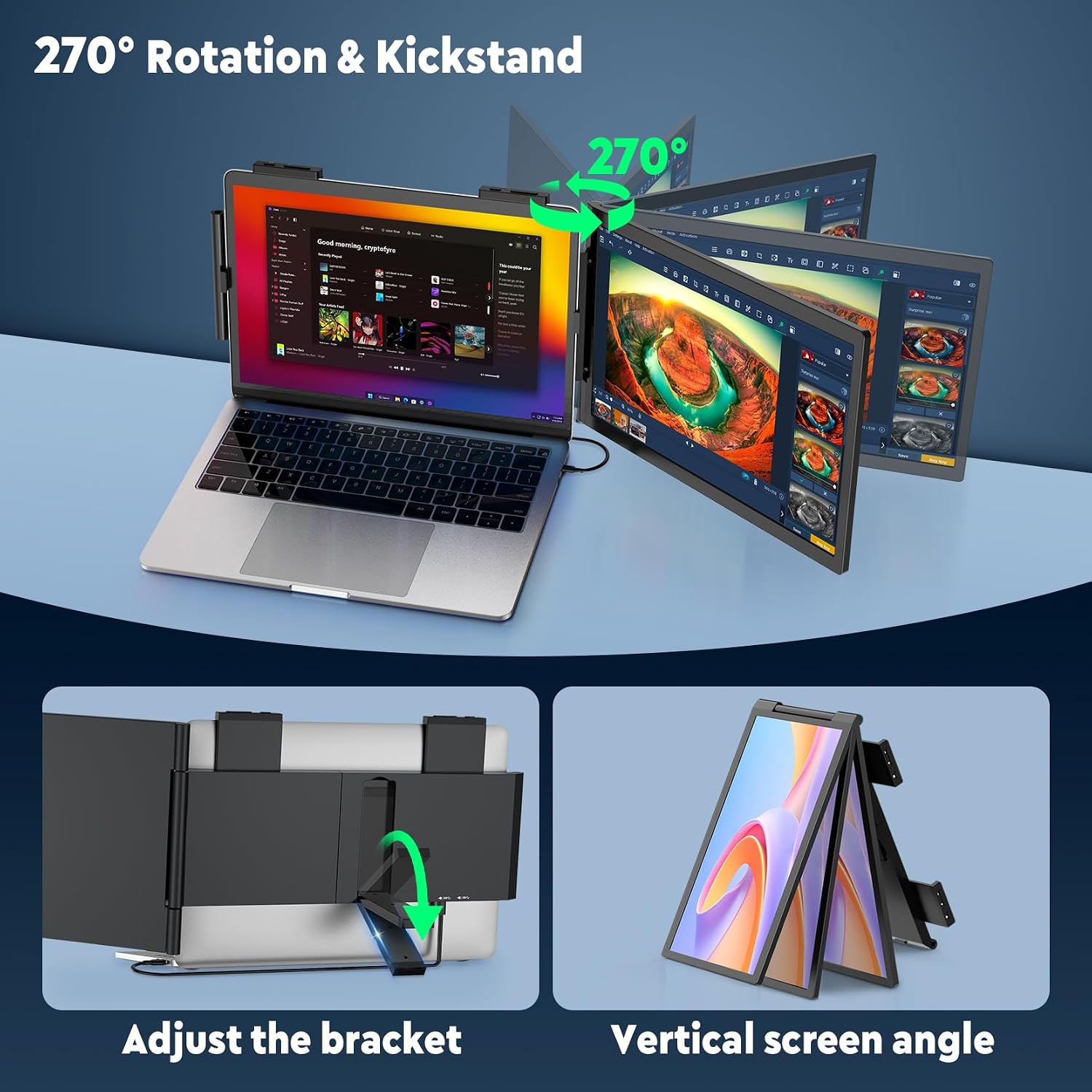 KEEPTIME Laptop Screen Extender, 14' 1080P IPS Laptop Monitor Extender for 14'-16' Laptops, with USB-C/HDMI Port, Plug and Play Portable Monitor for Windows/Mac/Android/Switch/PS5
