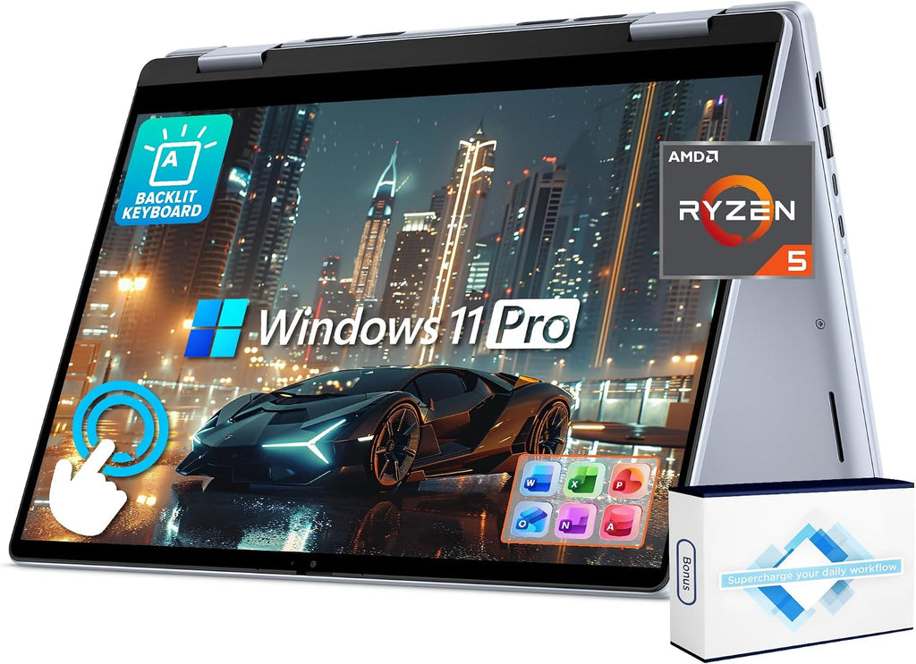 Dell Inspiron 14 2-in-1 FHD+ Touchscreen Laptop for 2025-2026 Student Business, Al Computer, AMD Ryzen 5, 16GB DDR5 RAM, 1TB Storage (512GB SSD +500GB Ext), FP, Backlit KB, Win 11 Pro, Lifetime Office