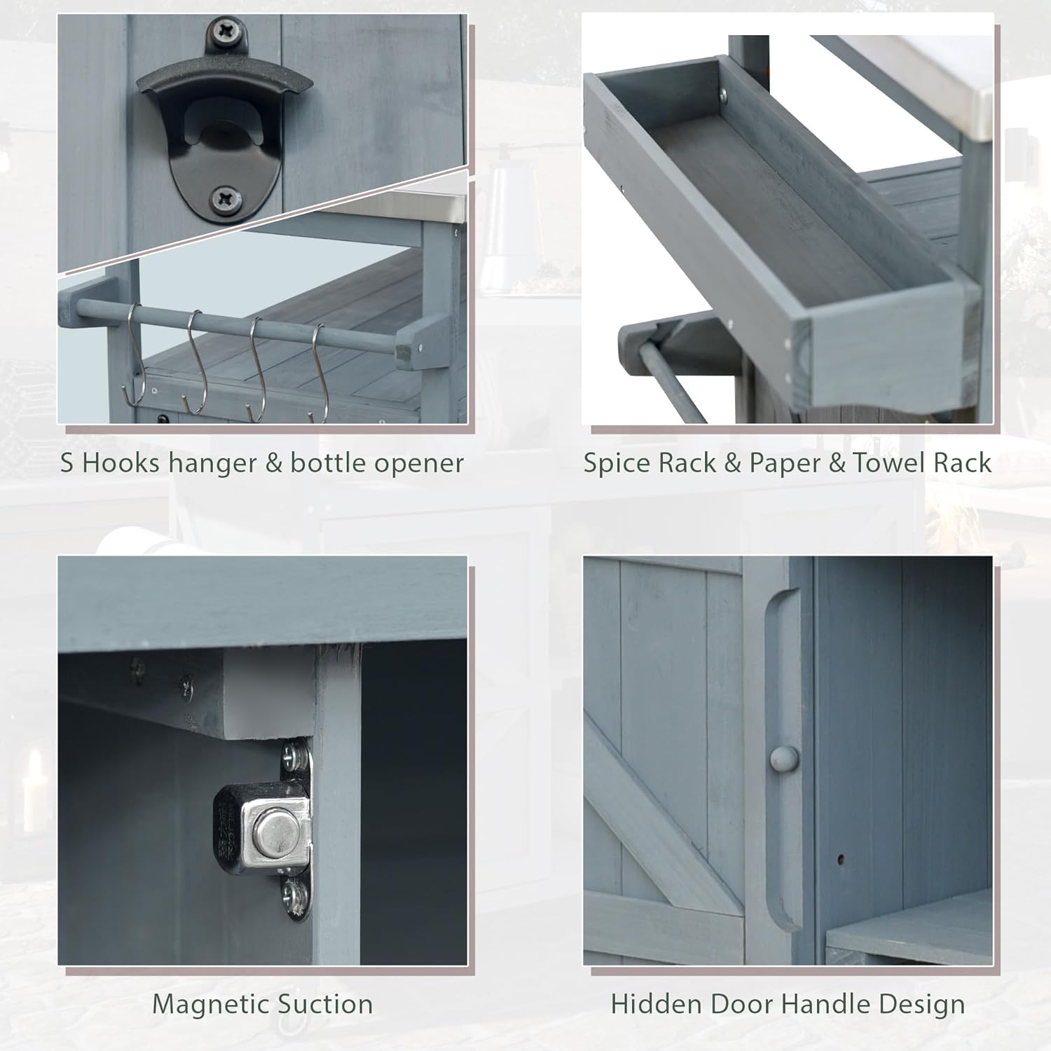 50.25' W Grill Cart with Stainless Steel Tabletop - Outdoor Storage Cabinet for BBQ, Bar Patio Kitchen Island with Ample Storage and Lockable Wheels