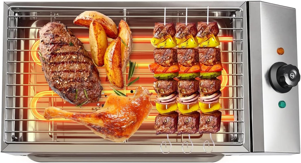 2600W Commercial Electric Grill, Smokeless Indoor Grill with Removable Baking Pan, Adjustable Temperature 50-300℃, Rapid Heating, Easy To Clean and Carry for Restaur