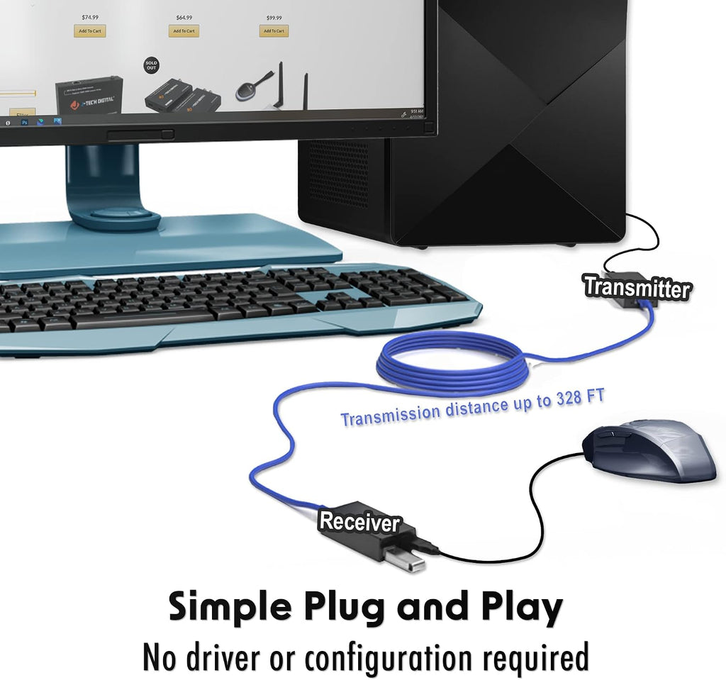 J-Tech Digital USB Over Ethernet Extender USB Balun Over cat5e cat6 99m/328ft PoC, Play and Plug, No Driver Needed, USB2.0 for Game Controller, MAC & PC and USB2.0 Supported Devices [JTECH-BE100]