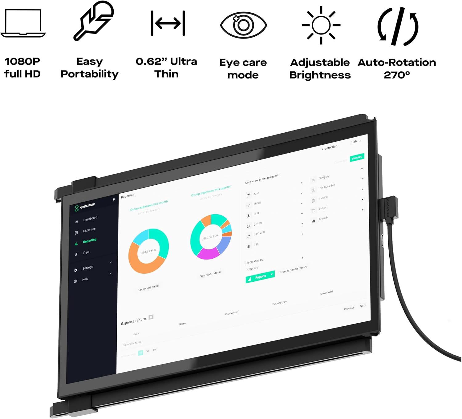 Duex Plus DS 2026 Mobile Pixels 13.3' Full HD IPS 1080P Portable Monitor, Laptop Screen Extender, Type-C/HDMI Plug and Play, Support Windows/Mac/Android/Switch Compatible