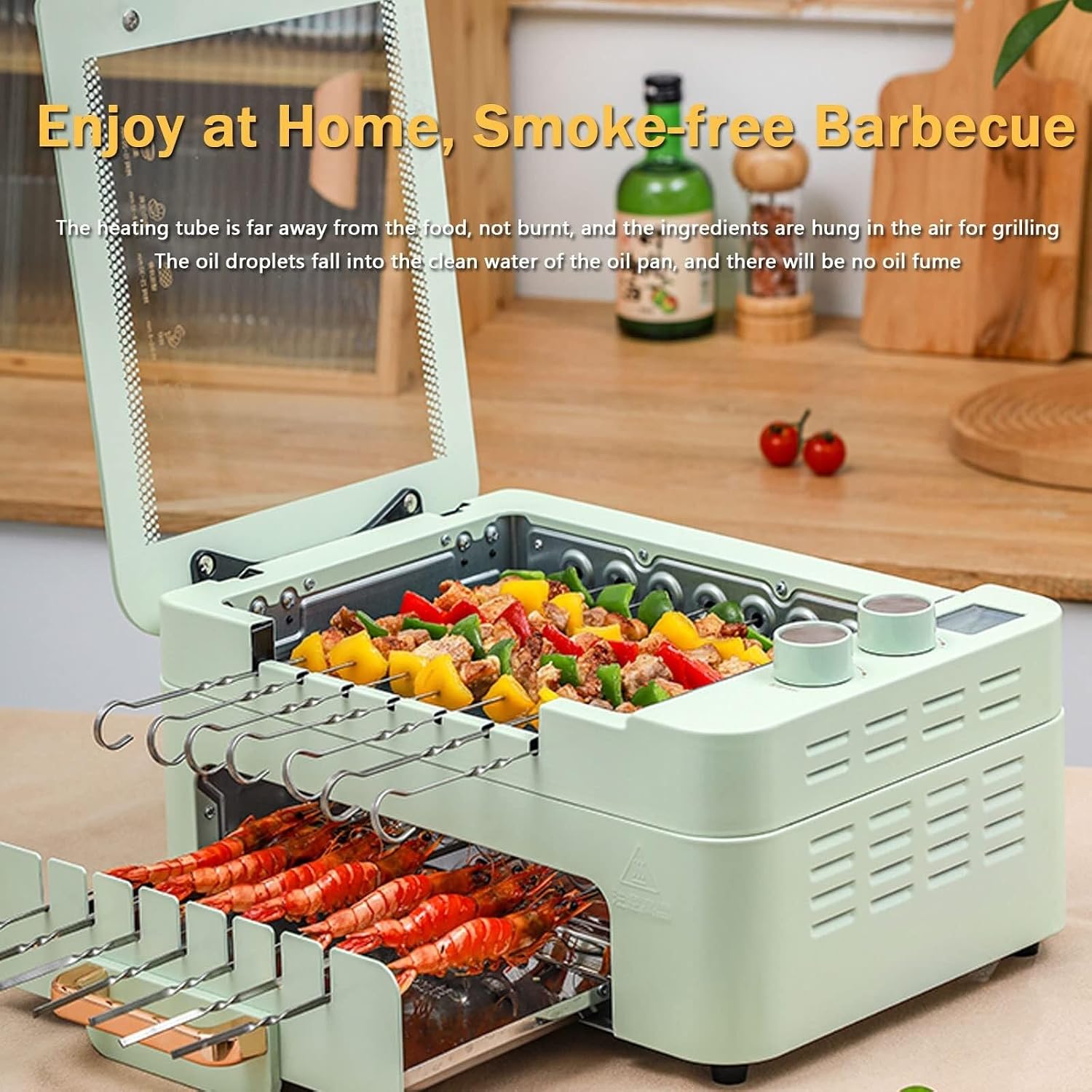 Multipurpose Hot Plate Grill Double Layer, Smokeless Electric Grill, 1000W Health BBQ Grill with Adjustable Temperature, Drip Tray, Easy Clean Table Barbecue Grill for Outdoor Indoor Barbecue,White(Bl