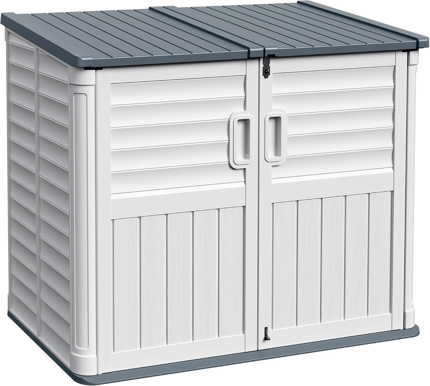 Devoko Outdoor Storage Shed, Resin, 34 Cu Ft Outdoor Storage Cabinet Without Shelf, Waterproof, Double Locks, Storage for Trash Can, Garden Tools, Pool Supplies, Beige