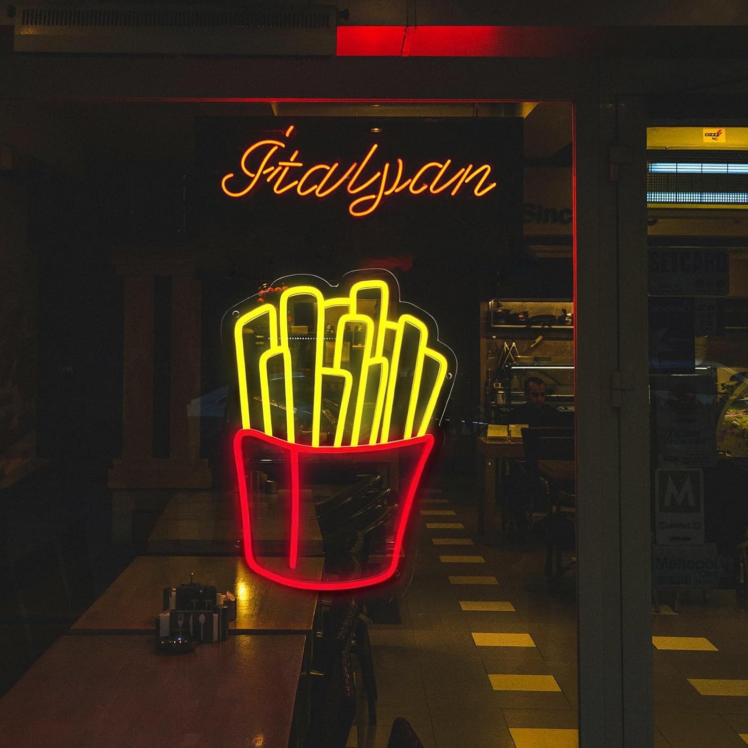 French Fries Neon Sign 20 inches Led Light Signs Dimmable Fries Neon Signs for Wall Decor Neon Light Up Sign for Restaurant Shop Unique Business Fast Food Shop Bar Birthday Decor