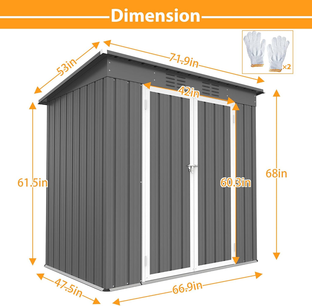 Thanaddo 4x6ft Metal Shed Outdoor Storage Shed,Metal Steel Utility Tool Shed Storage House with Double Lockable Doors and Air Vent for Backyard Garden Patio Lawn Gray