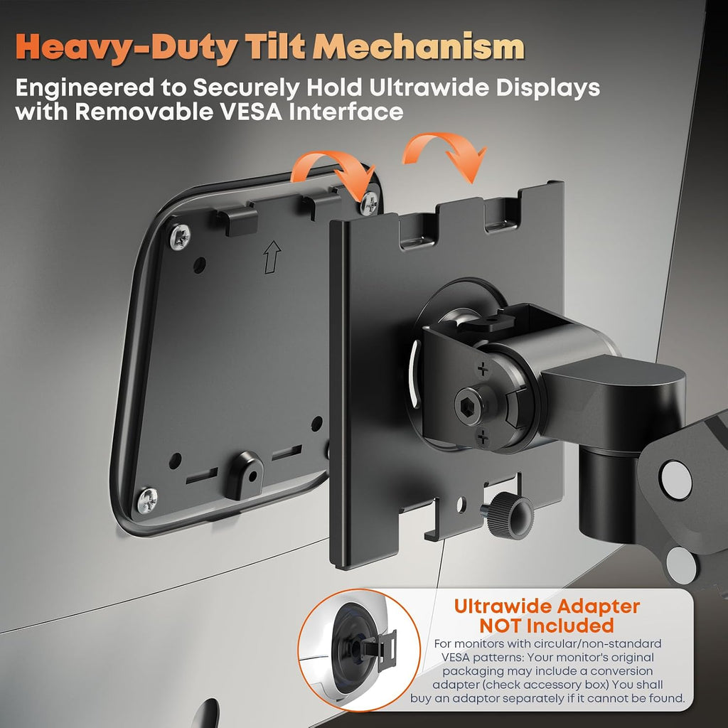 17-49' Dual Monitor Wall Mount - Fits Ultrawide Screens, Heavy Duty Gas Spring Arm with Long 35.4' Pole for Max Height Adjustment, Holds 44 lbs per Arm, VESA 75/100mm, Black