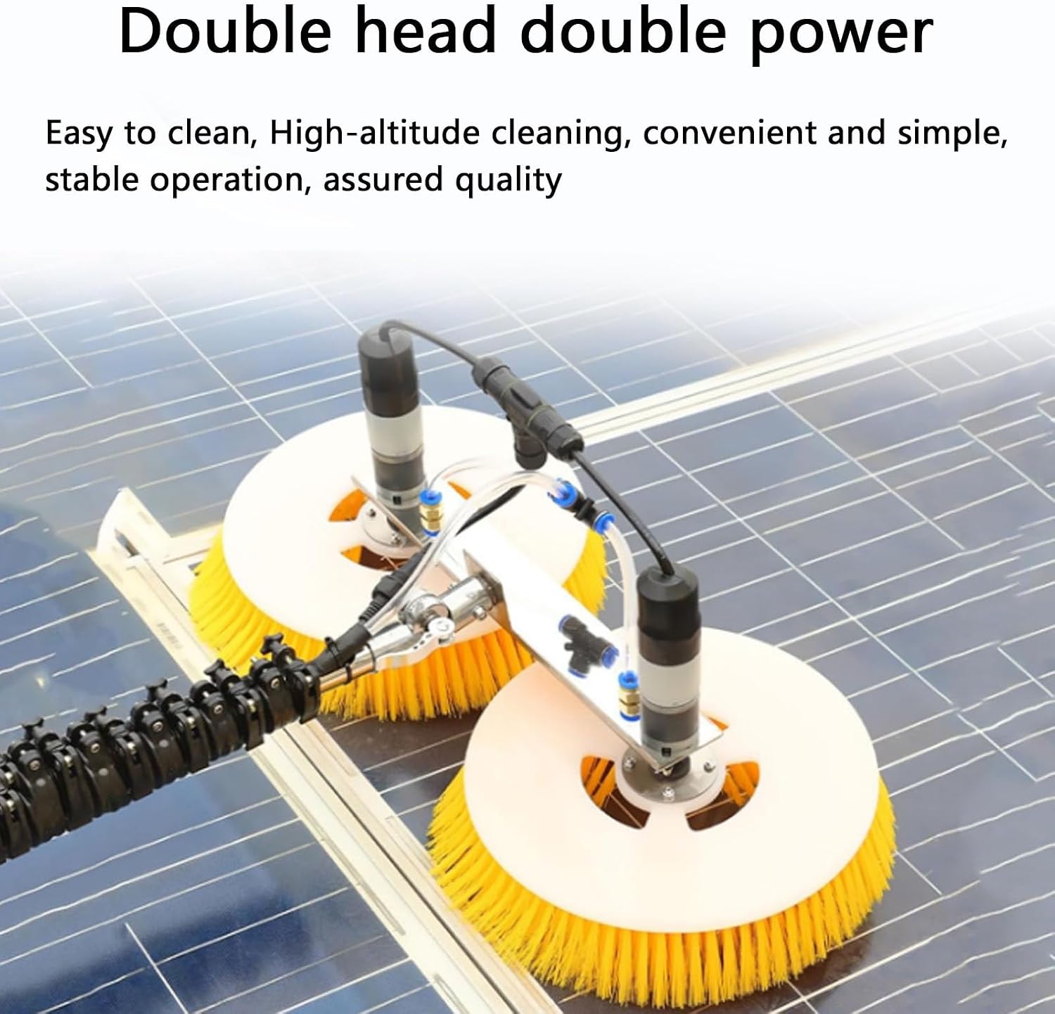 Electric Solar Panel Cleaning Brush - Double-Head Photovoltaic Panel Cleaning Machine - Water-Saving Telescopic Pole Design, for Outdoor Solar Panel Cleaning Equipment