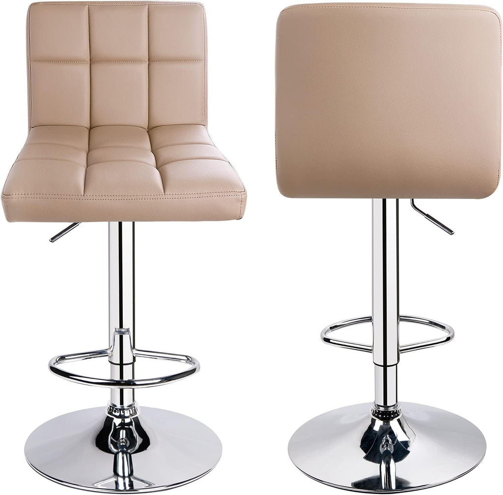 Leopard Bar Stools, Modern PU Leather Adjustable Swivel Bar Stool with Back, Set of 2 (Khaki)