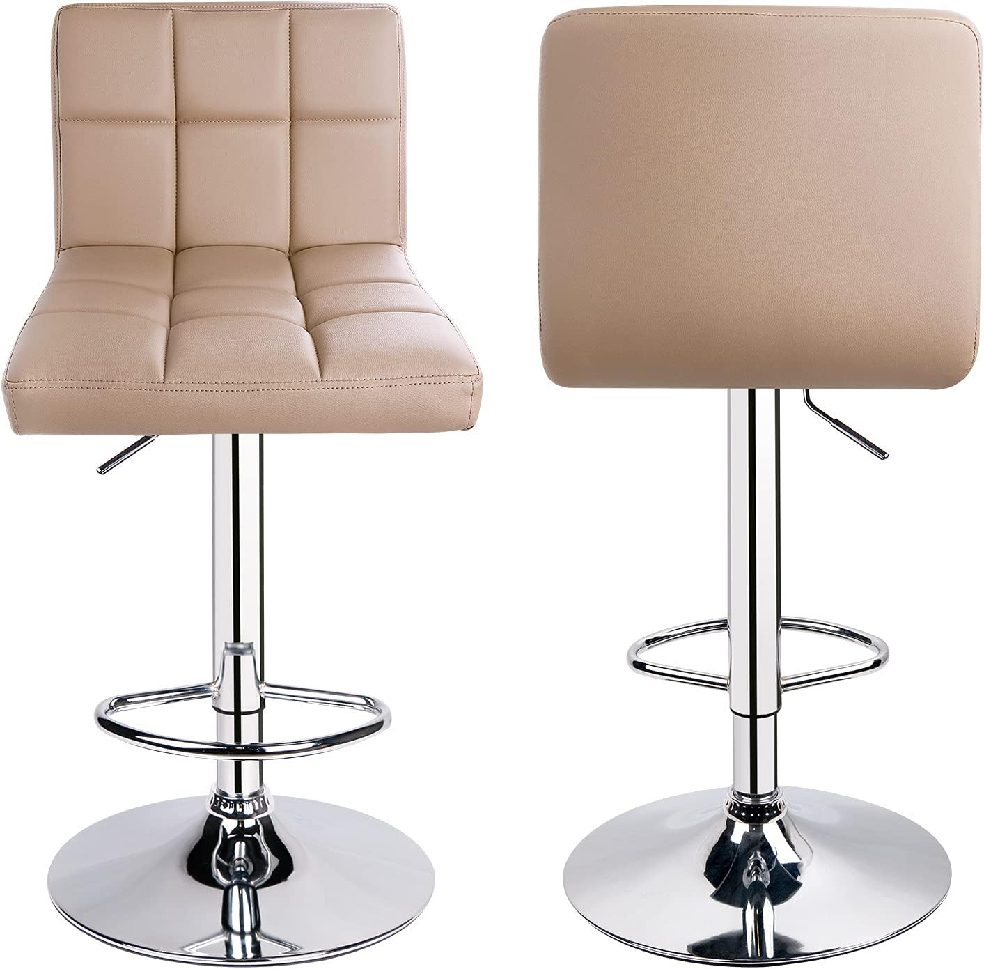 Leopard Bar Stools, Modern PU Leather Adjustable Swivel Bar Stool with Back, Set of 2 (Khaki)