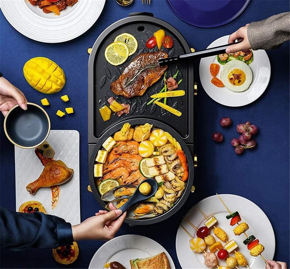 Electric Hot Pot Grill Indoor 2200W Non-Stick Baking Pan Separate Dual Temperature Control Smokeless Barbecue Machine, Easy To Clean 220V,White (Color : Blue)