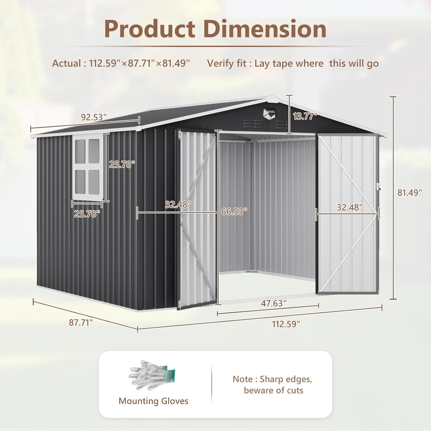 10x8 FT Outdoor Storage Shed, Metal Garden Shed - Tool Storage Sheds with Lockable Doors & 1 Clear Window, Waterproof Outside Storage Building for Backyard, Patio (Black; Floor Not Included)
