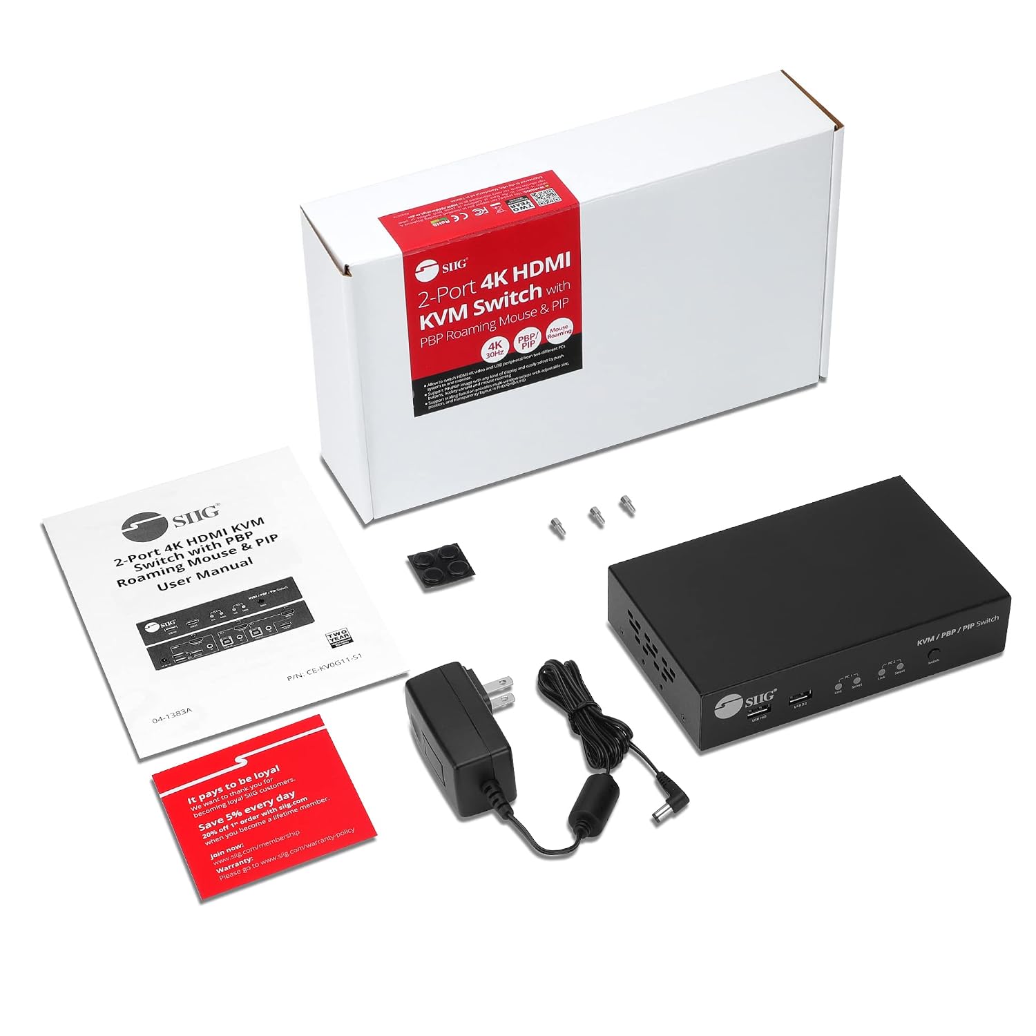 SIIG 2-Port 4K KVM Switch HDMI with Picture-by-Picture (PbP) Mouse Cursor Roaming and Picture-in-Picture (PiP) Image for 2 Computers, Support Windows and Linux, TAA Compliant (CE-KV0G11-S1)
