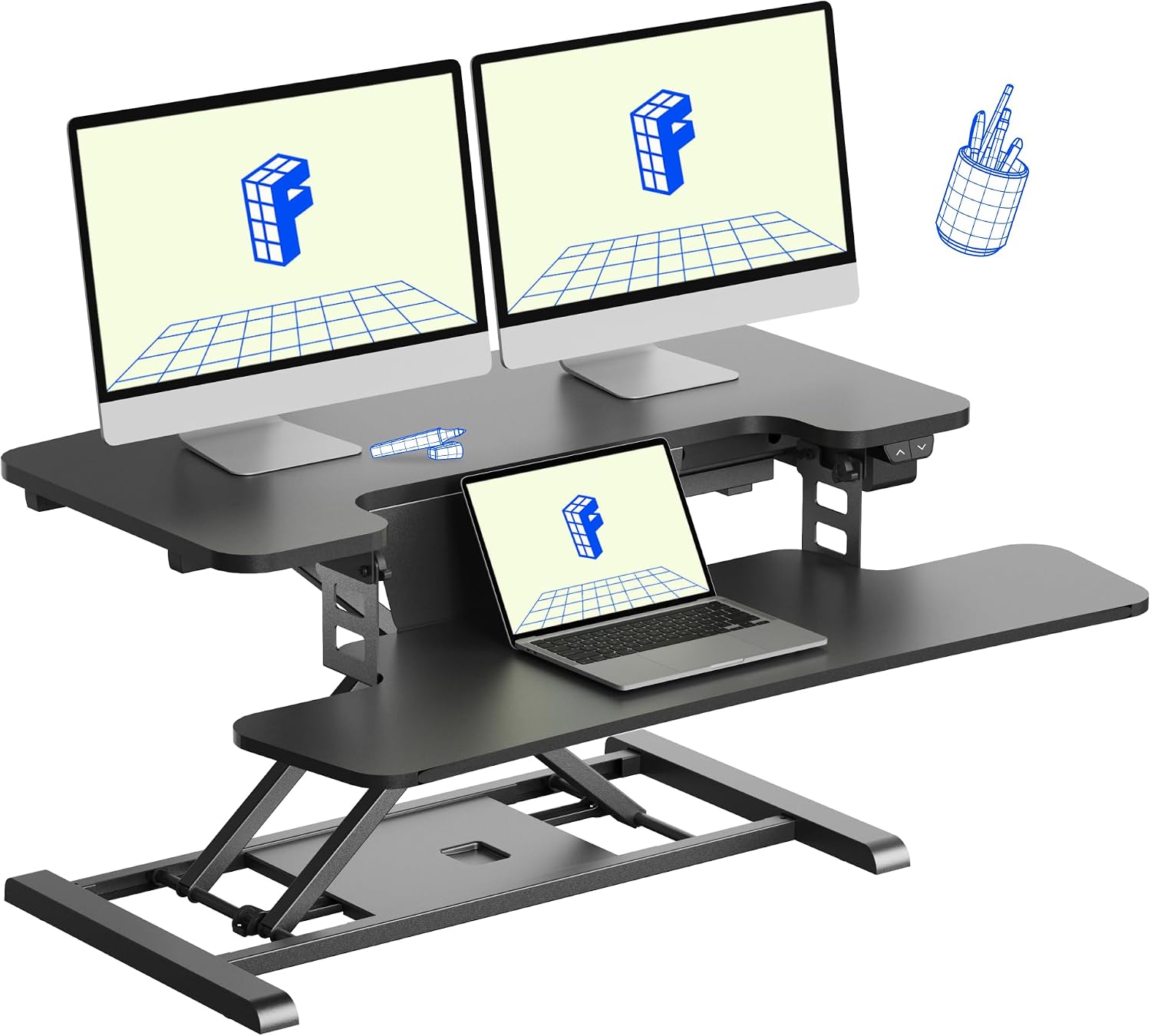 FLEXISPOT 32' Motorized Standing Desk Converter, Electric Stand up Desk Riser, Sit to Stand Dual Monitor and Laptop Workstation with Wide Keyboard Tray, Black