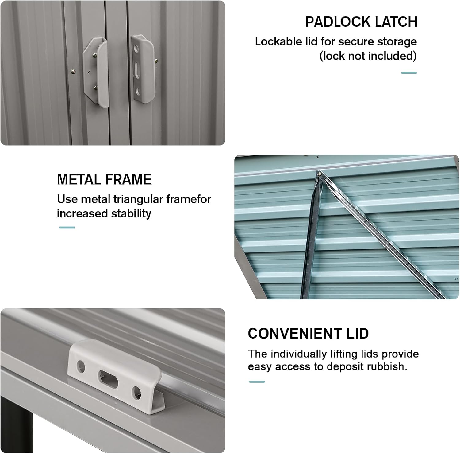 Outdoor Trash Can Storage, Garbage Bin Shed Stores, Trash Can Storage Cabinet Outside, Metal Outdoor Storage Shed for Garbage Cans, Garden Accessories, Backyard, and Patio Use, Lockable, Light Grey