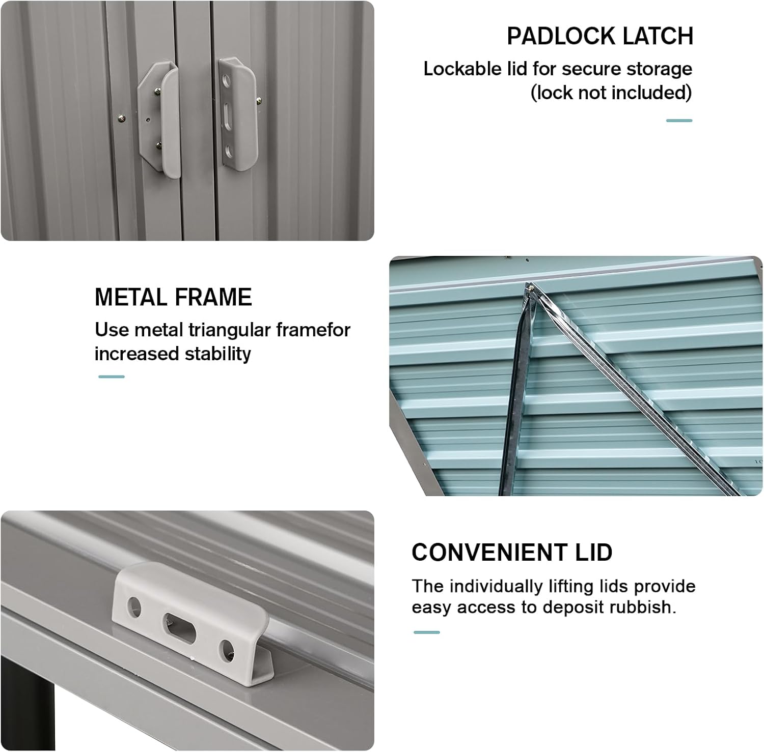 Outdoor Trash Can Storage, Garbage Bin Shed Stores 2 Trash Cans, Metal Outdoor Storage Shed for Garbage Cans, Garden Accessories, Backyard, and Patio Use, Lockable, Light Grey