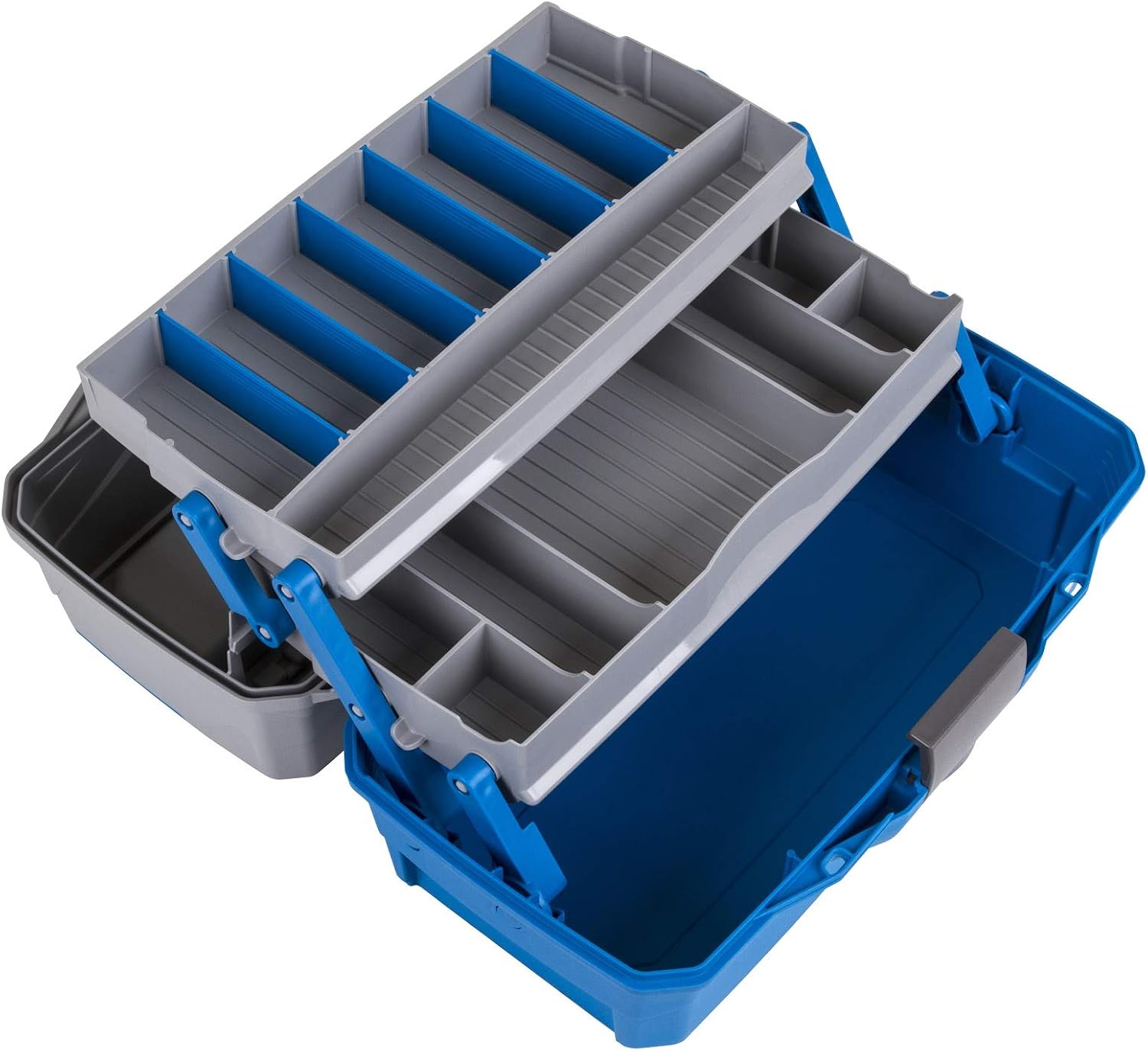 Flambeau Outdoors 6382TB 2-Tray Tackle Box - Classic Fishing Lure Storage Organizer,Medium Portable Tackle Box,15 Tray Compartments,Blue/Gray,(Pack of 6)