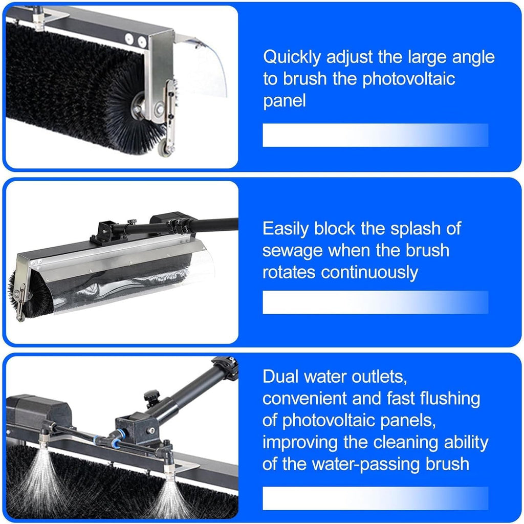 Electric Solar Panel Cleaning Tools, 60cm Roller Brush Head, Solar Photovoltaic Panel Cleaning Machine, Water Fed Pole Cleaning Kit,7.5M