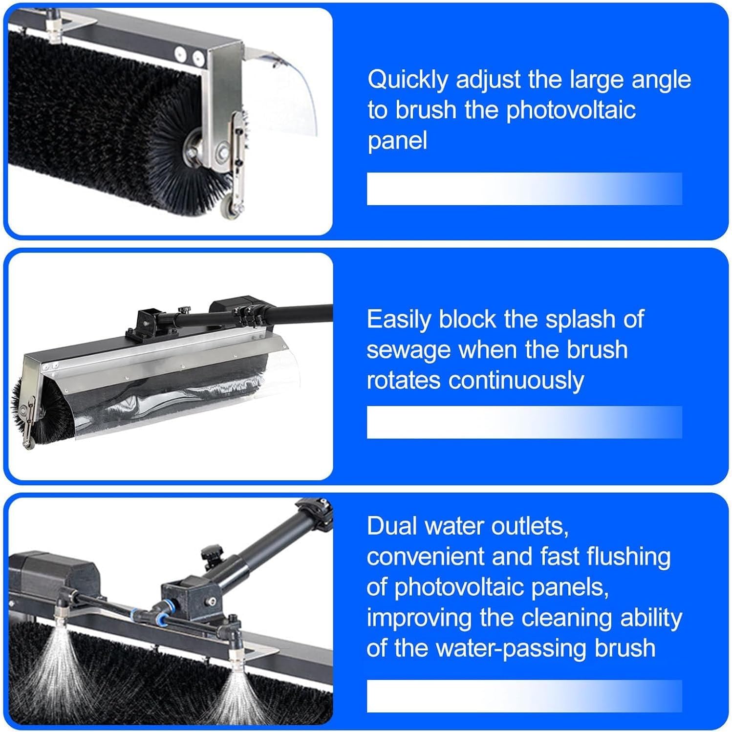 Electric Solar Panel Cleaning Tools, 60cm Roller Brush Head, Solar Photovoltaic Panel Cleaning Machine, Water Fed Pole Cleaning Kit,5.5M