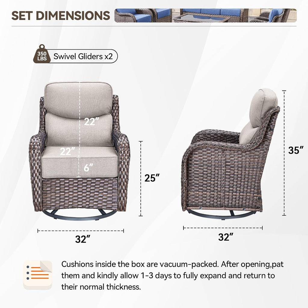 HUMMUH 2PCS Patio Furniture Set with 6-inch Thick Cushion, High Back Outdoor Swivel Rocker Patio Chairs, Wicker Conversation Set for Porch Deck and Poolside (V3)