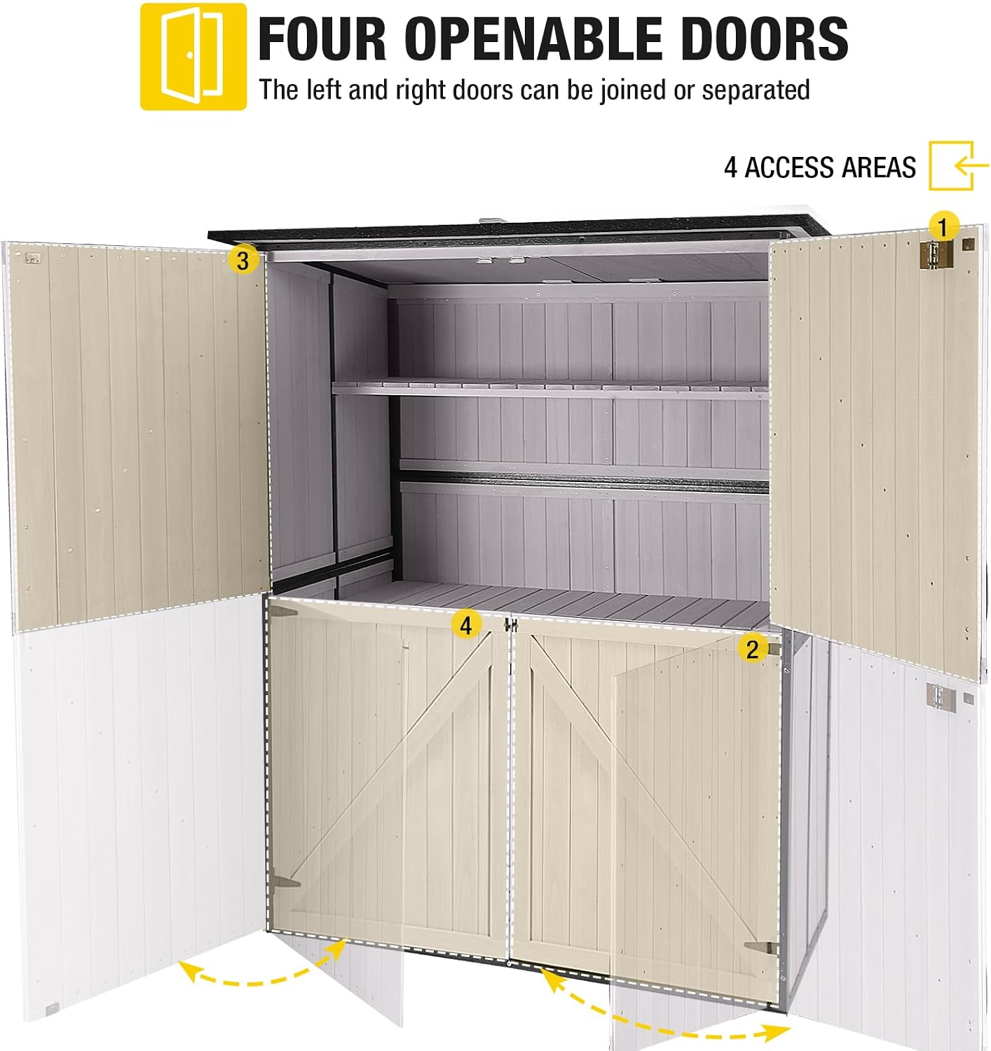Aivituvin Outdoor Storage Shed Upgraded with Strong Metal Frame Garden Tool Shed Storage House Cabinet with Adjustable Shelfs and Wooden Floor 4.6 x 2.42FT (Off-White)