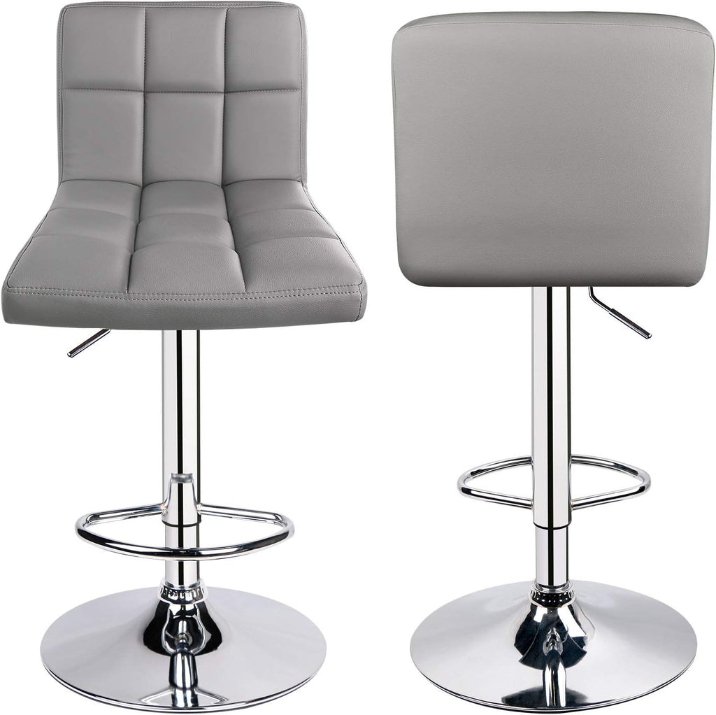 Leopard Bar Stools, Modern PU Leather Adjustable Swivel Bar Stool with Back, Set of 2 (Light Grey)