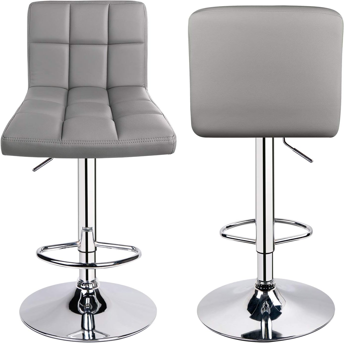 Leopard Bar Stools, Modern PU Leather Adjustable Swivel Bar Stool with Back, Set of 2 (Light Grey)