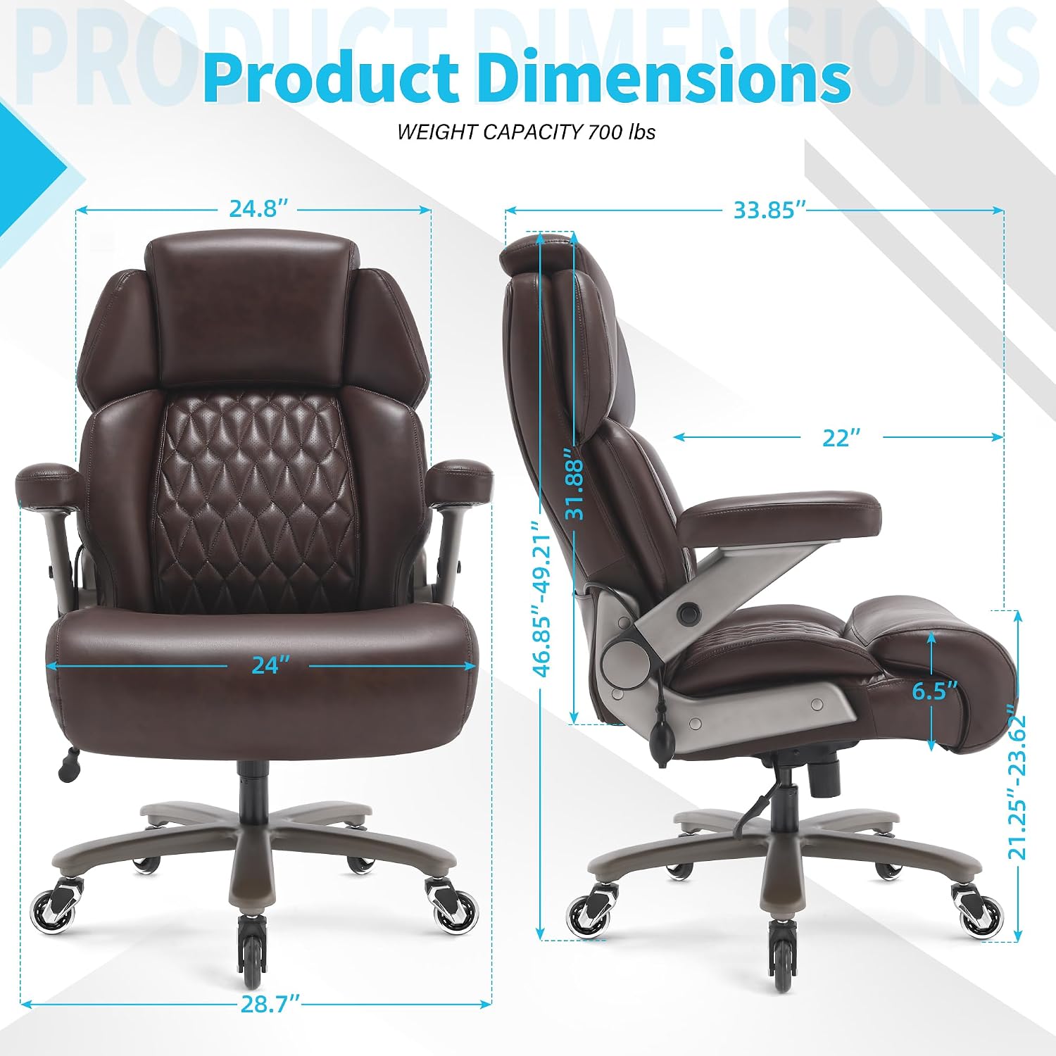 Big and Tall Office Chair 700lbs - Adjustable Headrest&Lumbar Support, 3D Flip Arms, Large Wheels &Heavy Duty Metal Base, Ergonomic High Back Computer Chair Desk Chair, Thick Padded Extra Wide Seat