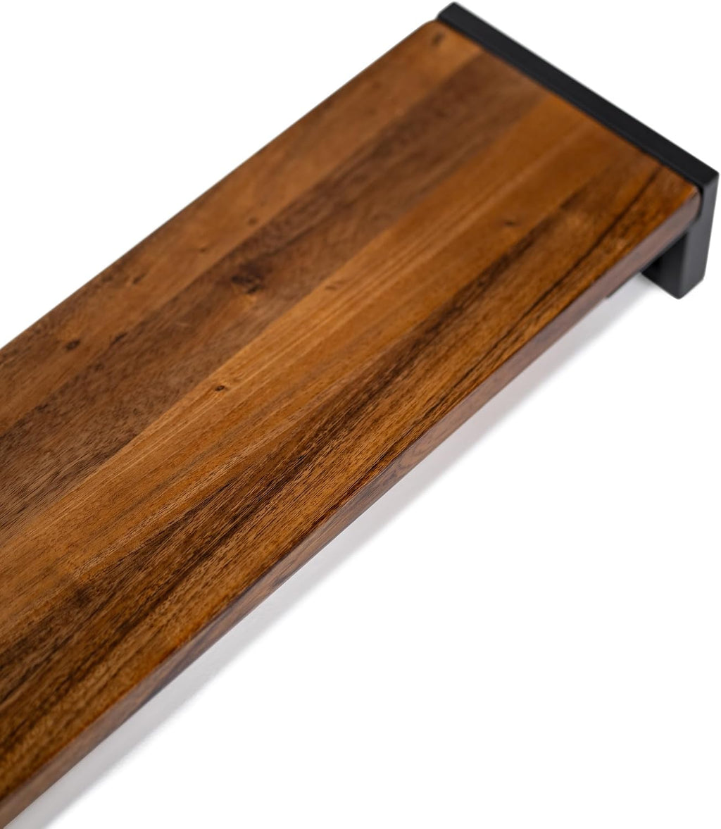 Dual Monitor Stand Riser for Desk – 40' Wide Walnut Solid Wood Desk Riser with Metal U-Legs, Scratch-Resistant, Hassle-Free Assembly
