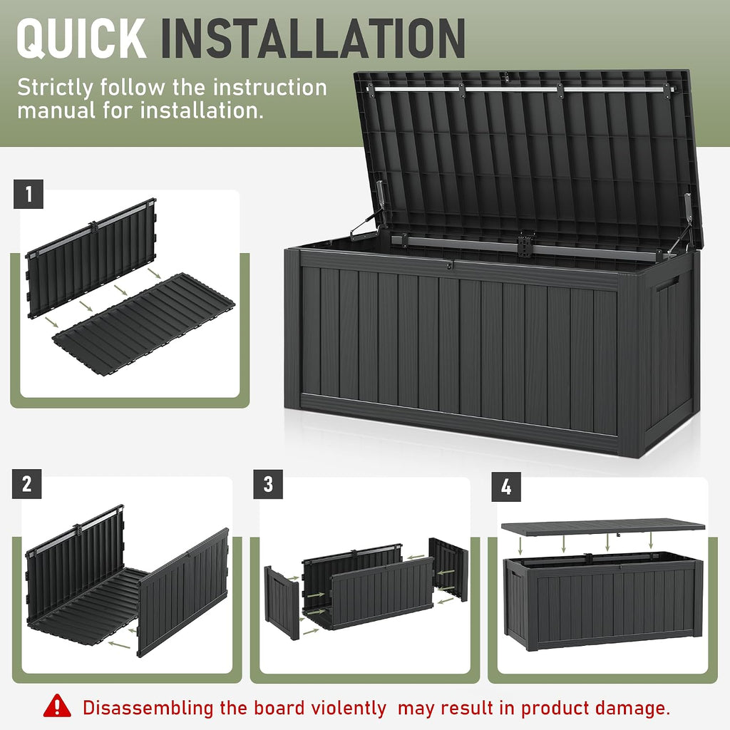 Outdoor Storage Box, 120 Gallon Deck Box, Resin Waterproof Outside Storage Bench, Outdoor Storage Cabinet With Lockable Lid, Backyard Deck Box For Garden Tools, Patio Cushions, Pool Accessories