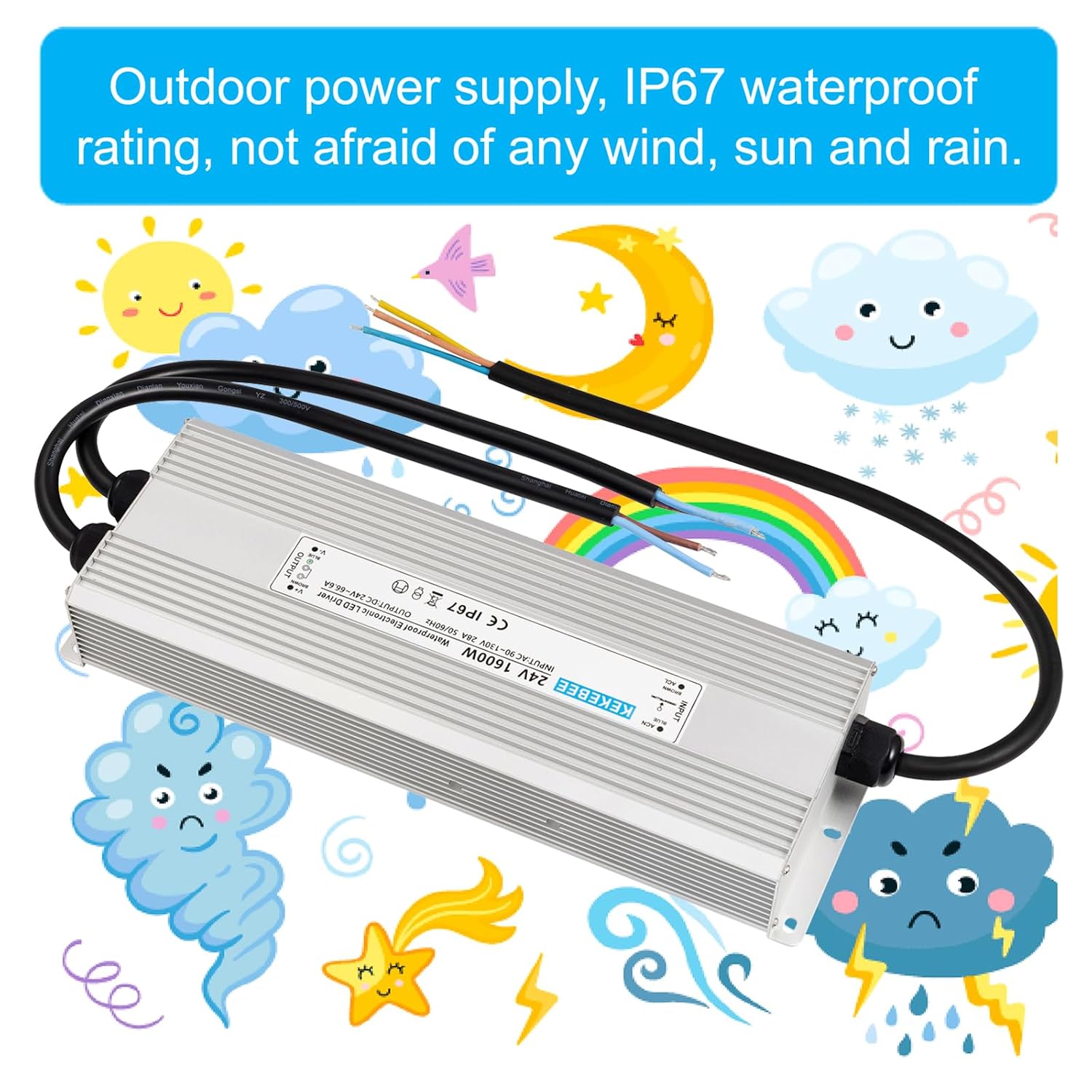 LED Driver 24V1600W Waterproof Power Supply AC 90-130V to DC 24V66.6A Waterproof Switching Power Supply IP67 Transformer Suitable for Indoor and Outdoor LED Lighting and Any 24V DC Equipment