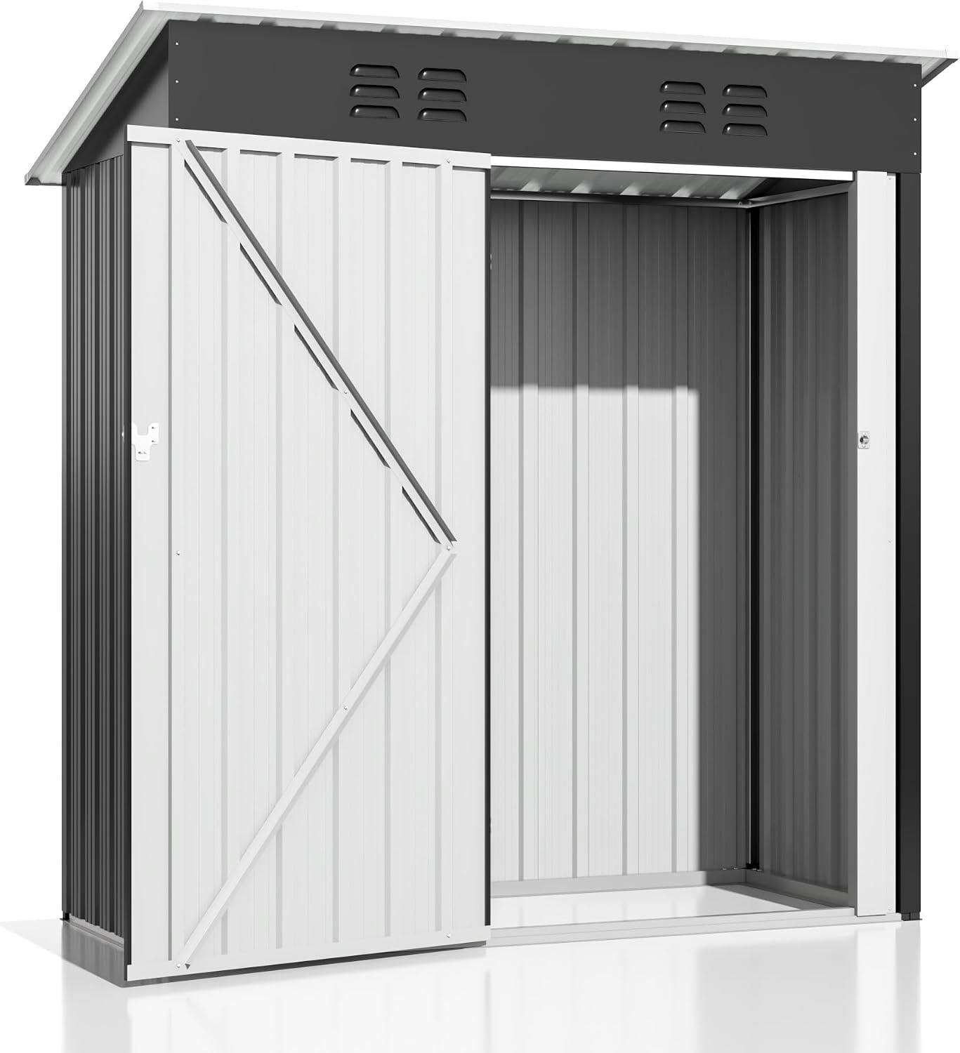 Polar Aurora Outdoor Storage Shed 5 x 3 FT, Metal Garden Shed with Updated Frame Structure, Tool Sheds for Backyard Garden Patio Lawn, Black