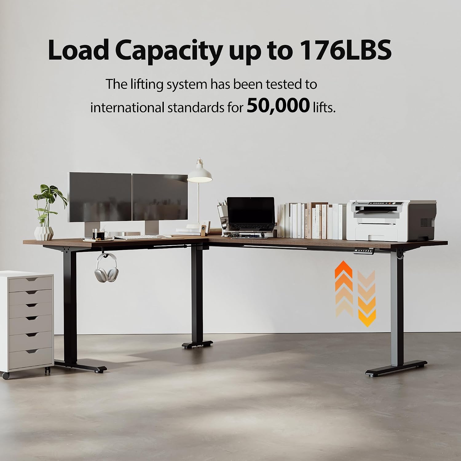 Agilestic L-Shaped Standing Desk Adjustable Height, Electric Corner Standing Desk, Sit Stand Up Desk, 75x61 inch Sit Stand Computer Table, Dark Walnut