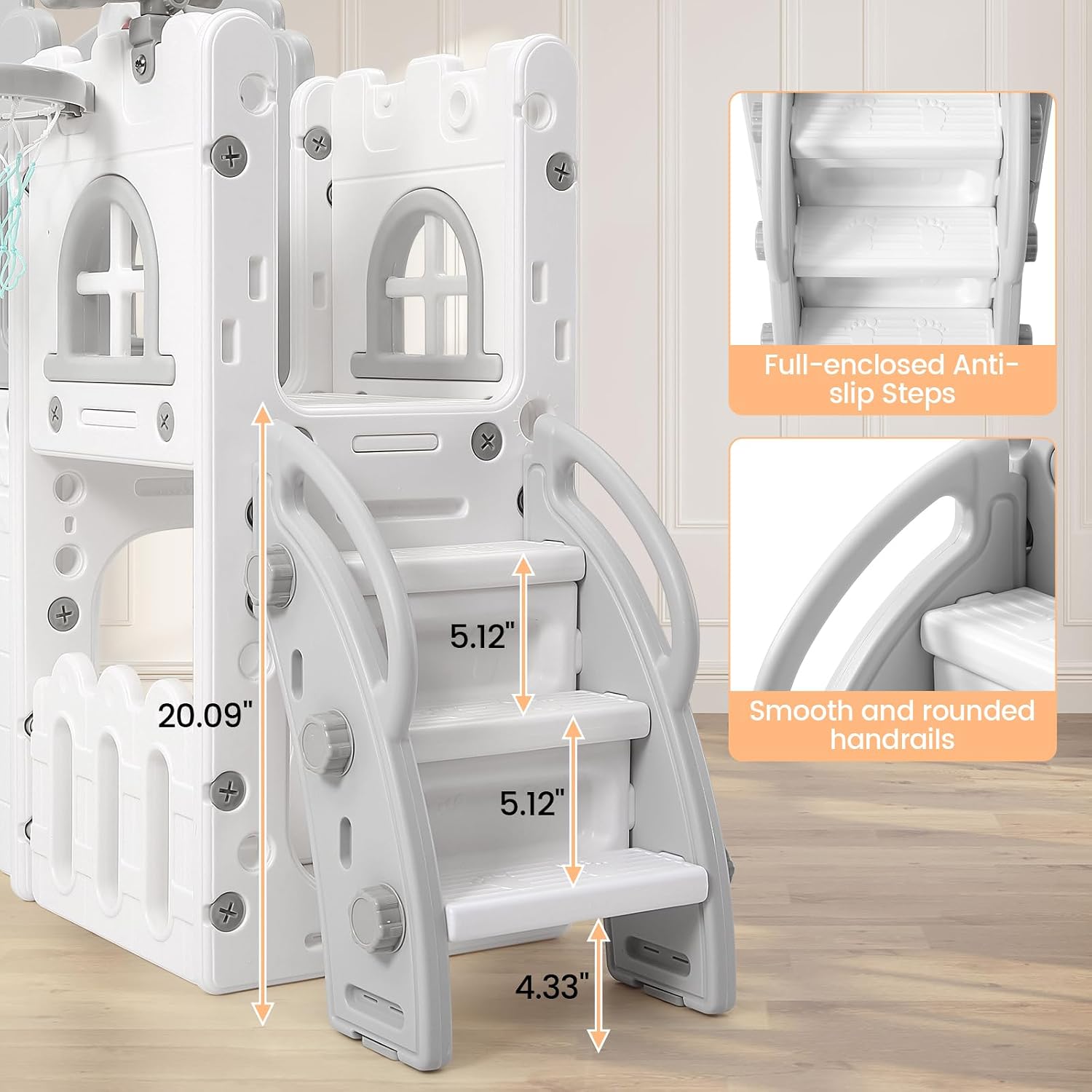 8 in 1 Toddler Slide Indoor Playground, Indoor Slide Toddler Playset for Toddlers 1-3, Kids Outdoor Playground with Basketball Hoop, Climber, Crawling Tunnel, Telescope, Toy Storage