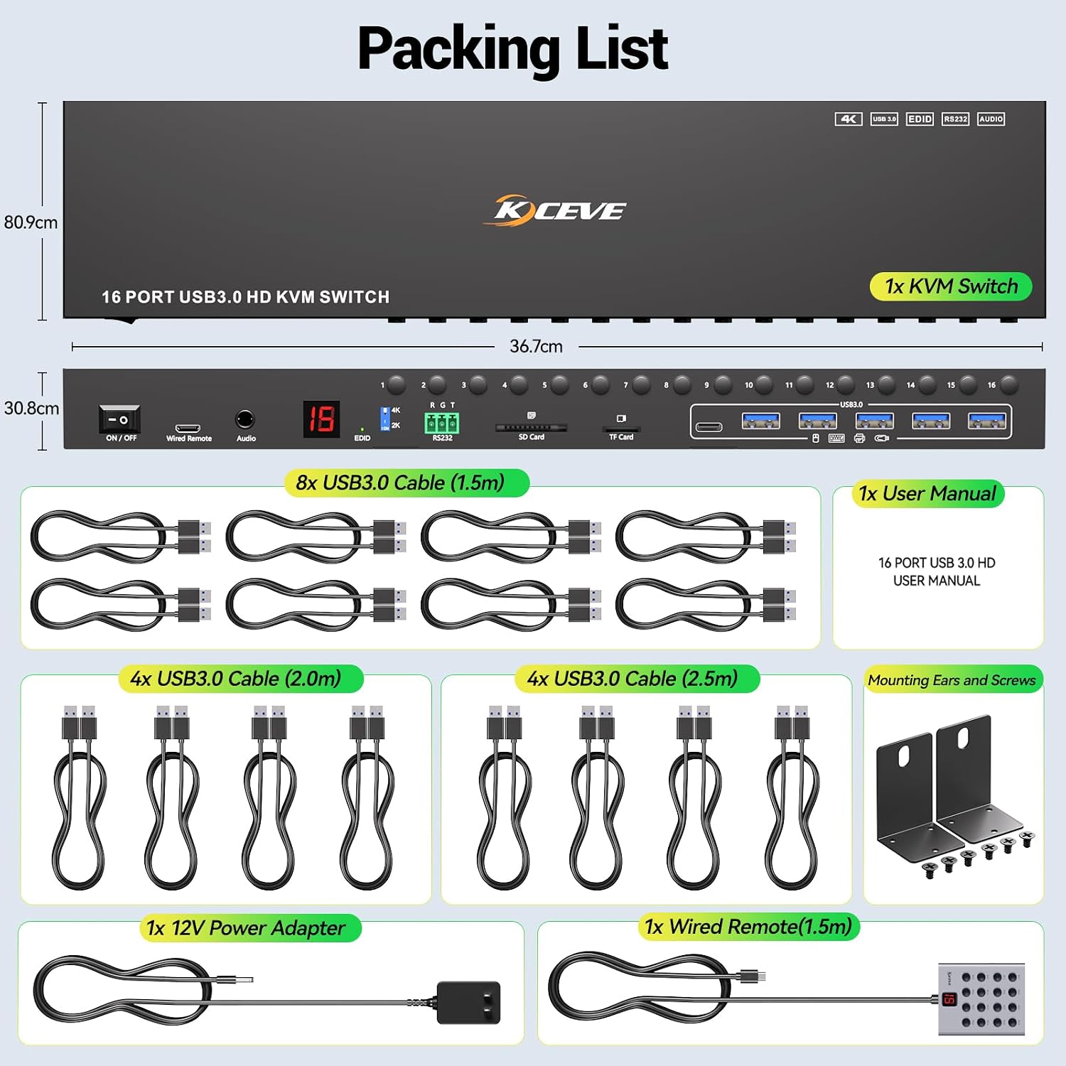 10 Port 8 Port 2 Monitors KVM Switch HDMI 4K@60Hz EDID Simulation, USB 3.0 Dual Monitor KVM Switch 2 Monitors 8 Computers 10 Computers,4 USB3.0 Ports, Audio,RS232,Wired Remote,12V Power,10 USB Cables