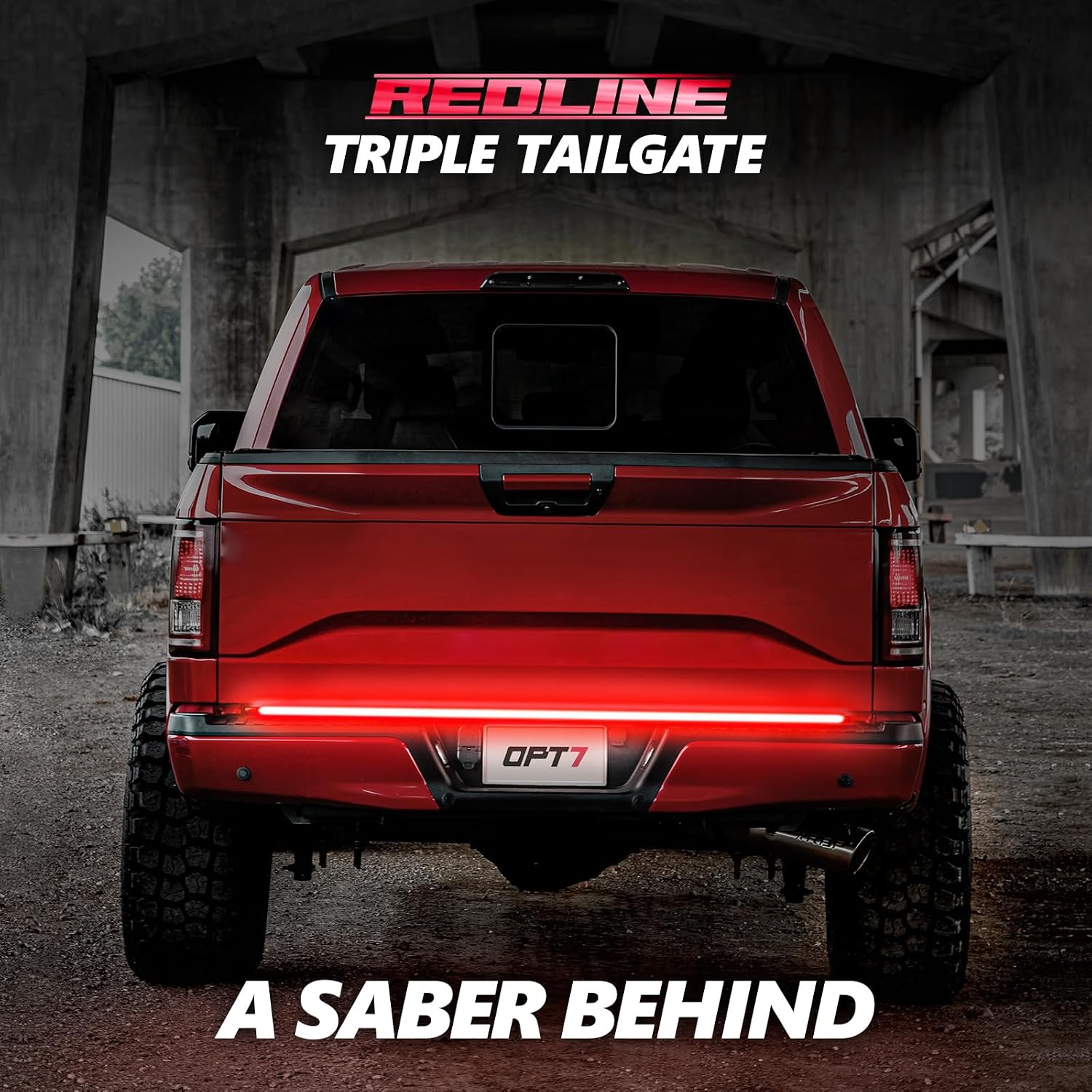 OPT7 Redline 60' Aluminum Truck Tailgate Light Bar w/Sequential Red Turn - Weatherproof Rigid 1-Piece Triple Row LED Strip - Dynamic Taillight w/White Reverse - Fits F150, Silverado, Sierra, Ram