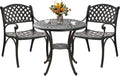 3 Piece Outdoor Dining Set,Cast Aluminum Bistro Set with Umbrella Hole, All Weather Patio Furniture Set, Small Patio Dining Set for Garden/Balcony/Deck, Bronze (Woven Backrest)